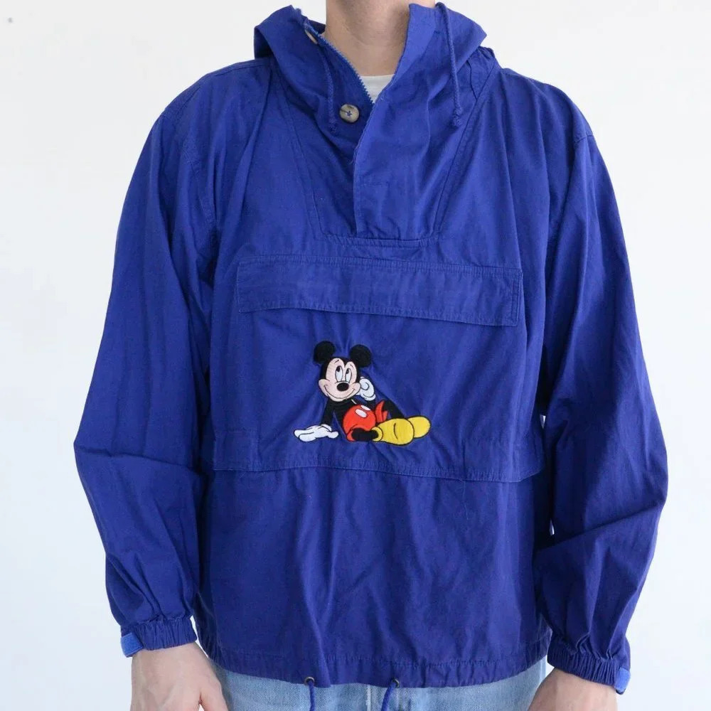 Vintage 90's Disney Originals Blue Mickey Cotton Quarter Zip Pullover Jacket M